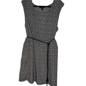 B&W Mandala Print Dress w/ Black Rope Belt